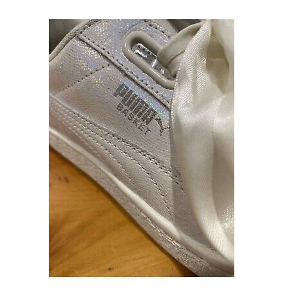 Puma Basket Heart Night Sky white sparkle satin laces sneakers size 8.5  8 1/2 - Picture 2 of 10